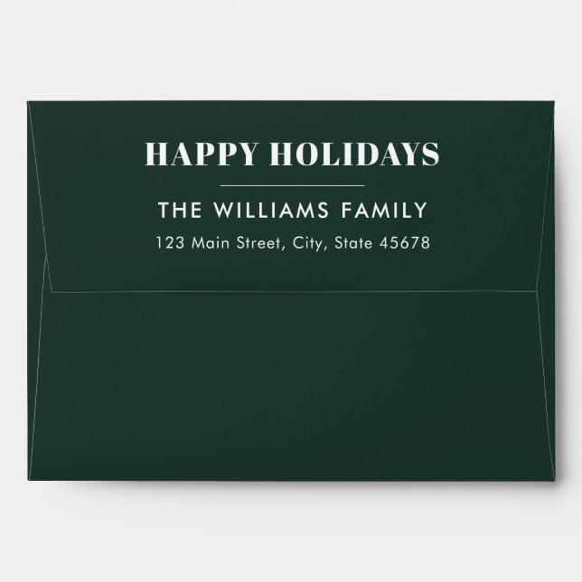 Modern Green Happy Holidays Return Address Envelope (Back (Top Flap))