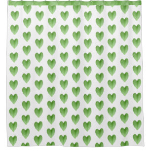 Modern Green Heart Leaf Pattern Shower Curtain