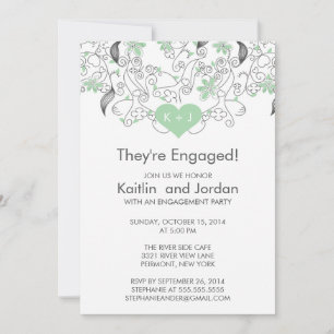 Modern Green Heart with Flowers Engagement Party Invitation