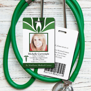 Modern Green Hospital Employee Medical ID Custom Badge