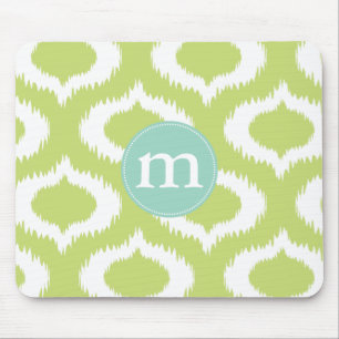 Modern Green Ikat Diamonds Personalised Mouse Mat