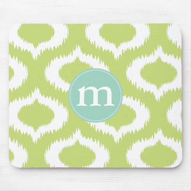 Modern Green Ikat Diamonds Personalised Mouse Mat (Front)