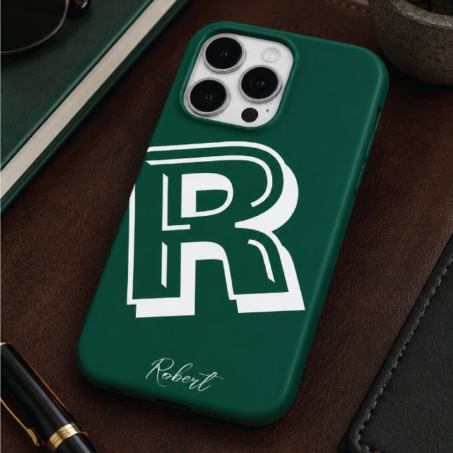 Modern green initial minimal Case-Mate iPhone case (Creator Uploaded)