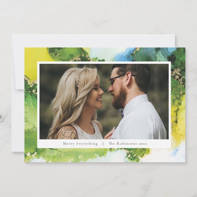 Modern Green Ink Holiday Christmas Photo (Front)