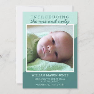 Modern Green Introducing Photo Baby Announcement