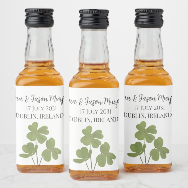  Modern Green Irish Clover Leaf Wedding   Liquor Bottle Label (Bottles)