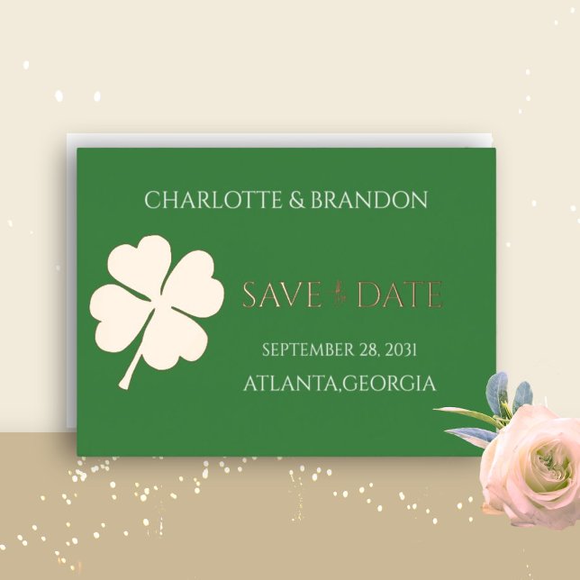 Modern Green Irish Four Leaf Clover Save the Date (Creator Uploaded)