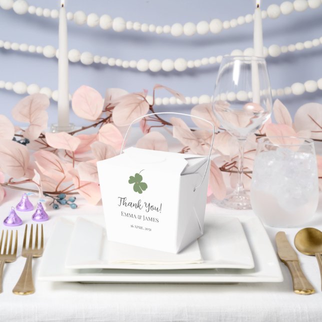 Modern Green Irish Four Leaf Clover Thank You Favour Box (Wedding)