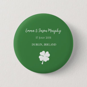 Modern Green Irish Four Leaf Clover Wedding   6 Cm Round Badge