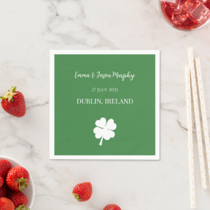 Modern Green Irish Four Leaf Clover Wedding    Napkin