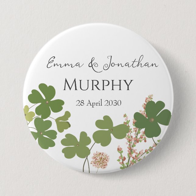  Modern Green Irish Leaf Clover Wedding   7.5 Cm Round Badge (Front)