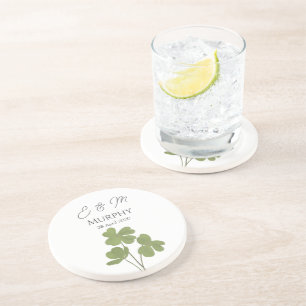  Modern Green Irish Leaf Clover Wedding   Coaster