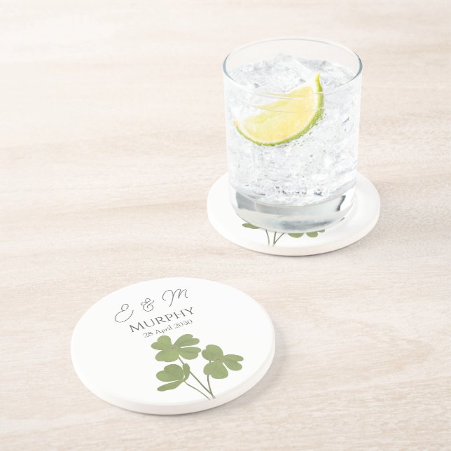  Modern Green Irish Leaf Clover Wedding   Coaster (Side)