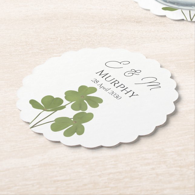  Modern Green Irish Leaf Clover Wedding   Paper Coaster (Angled)