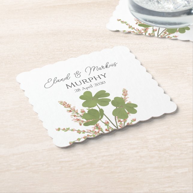  Modern Green Irish Leaf Clover Wedding   Paper Coaster (Angled)