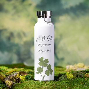 Modern Green Irish Leaf Clover Wedding Water Bottle