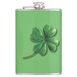 Modern Green Irish Shamrock Hip Flask