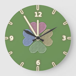Modern Green Irish Shamrock, St. Patrick's Day Large Clock