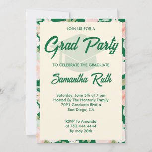Modern Green Ivory Floral Graduation Party Invitation