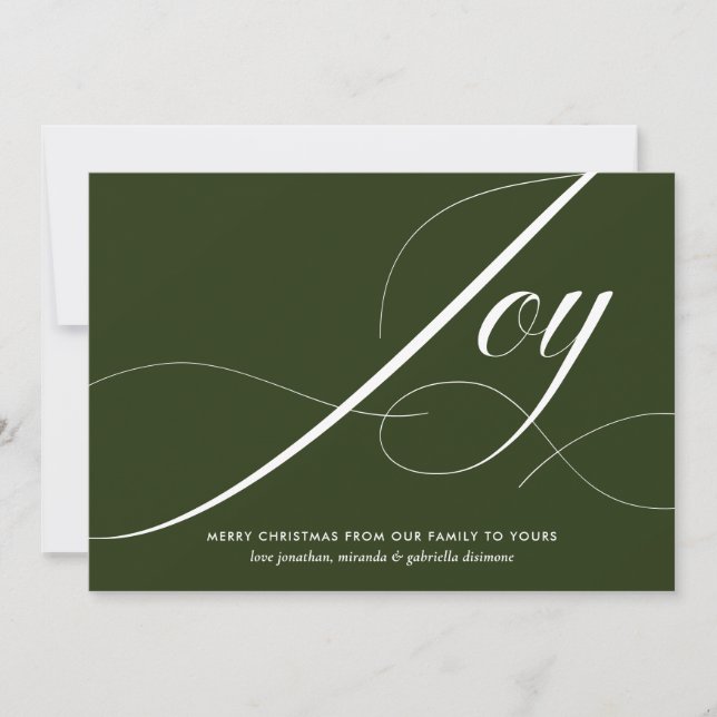 Modern Green Joy Script Christmas Holiday Card (Front)