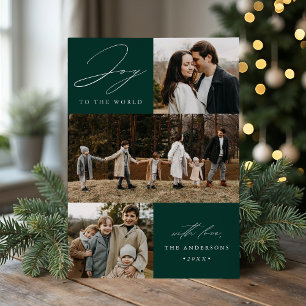 Modern Green Joy to the World 4 Photo Holiday Card