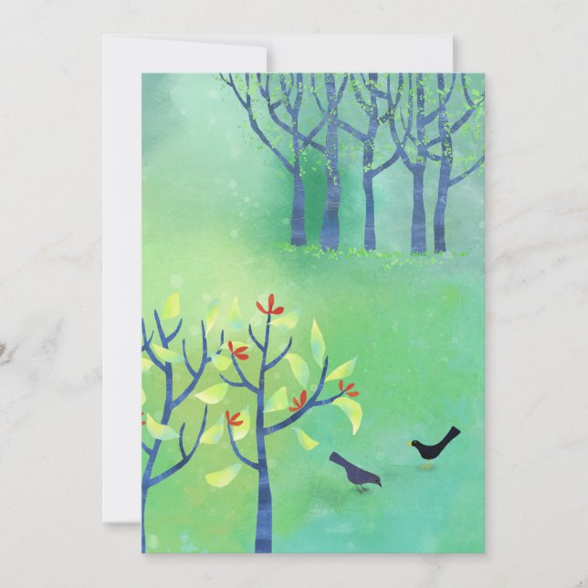 Modern Green Landscape Birds Forest Art Card (Front)