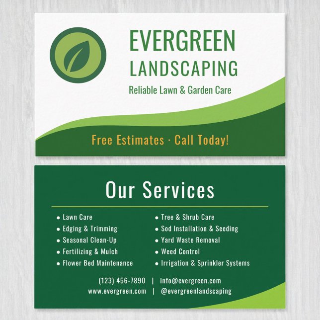 Modern Green Landscaping Lawn Care Business Card (Creator Uploaded)