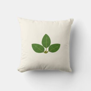 Modern Green Laurel Leaves on Ivory Cushion