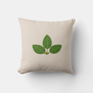 Modern Green Laurel Leaves on Light Beige Cushion