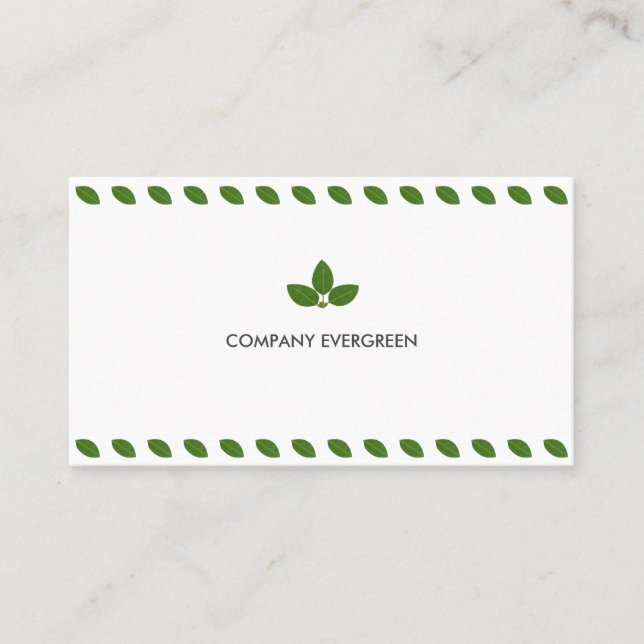 Modern Green Laurel Leaves on White Business Card (Front)