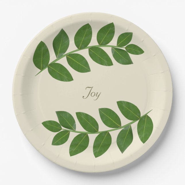 Modern Green Laurel Leaves  Paper Plate (Front)