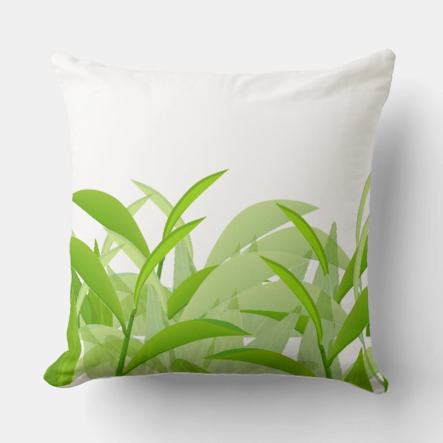 Modern Green Leaf Abstract Botanical Throw Pillow  (Front)
