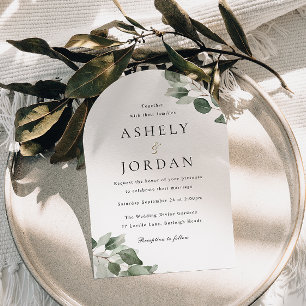 Modern Green Leaf Arch Wedding Invitation