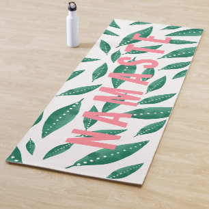 Modern green leaf dots plant pattern namaste yoga mat