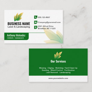 Modern Green Leaf Landscaping Logo Business Card