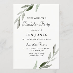 Modern Green Leaf Mens Bachelor Party Invitation