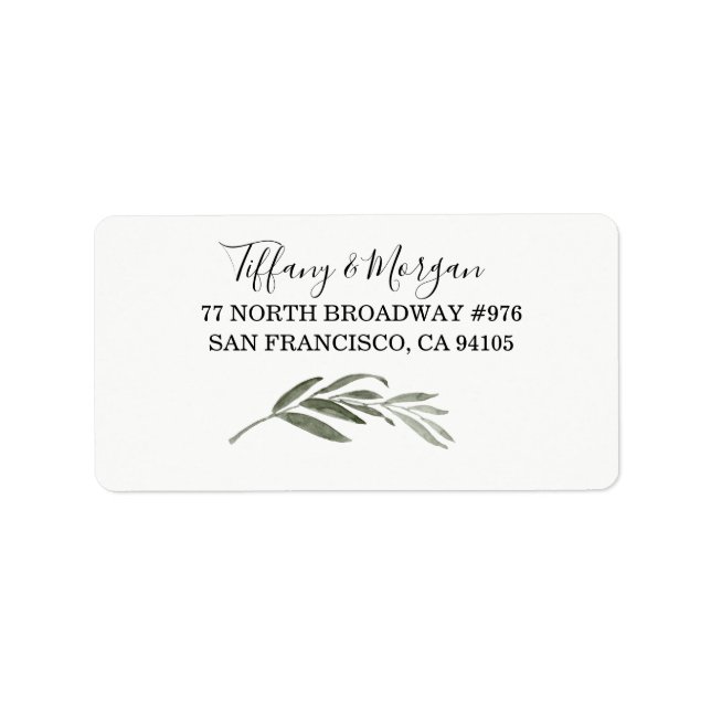 Modern Green Leaf Script Return Address Label (Front)