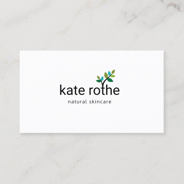 Modern Green Leaf Sprig Natural Organic Beauty Business Card (Front)