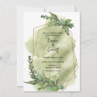Modern Green Leaf Wedding Invitation