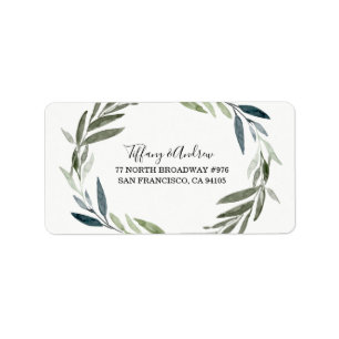 Modern Green Leaf Wreath Return Address Label