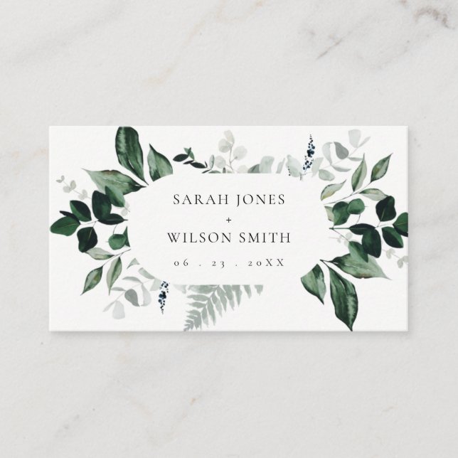 Modern Green Leafy Tropical Foliage Wedding Place  Place Card (Front)