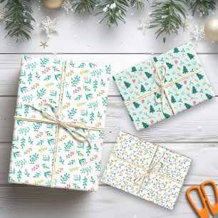 Modern Green leaves and Holiday Lights Christmas Wrapping Paper Sheet