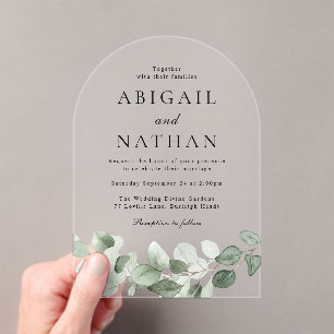 Modern Green Leaves Arch Wedding Acrylic Invitations
