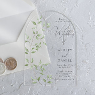 Modern Green Leaves Elegant Wedding Acrylic Invitations