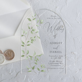 Modern Green Leaves Elegant Wedding Acrylic Invitations