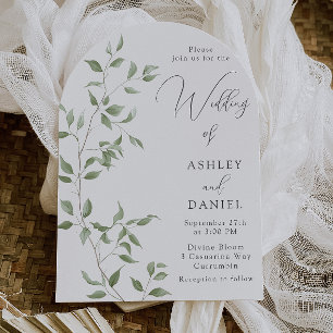 Modern Green Leaves Elegant Wedding Invitation