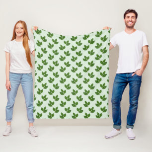 Modern Green Leaves Fleece Blanket