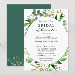 Modern Green Leaves Foliage Frame Bridal Shower Invitation
