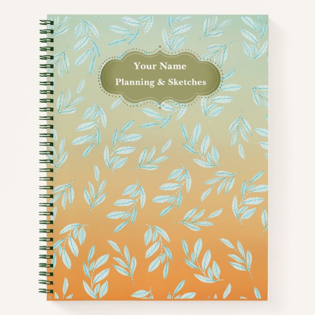 Modern green leaves pattern Notebook (Front)