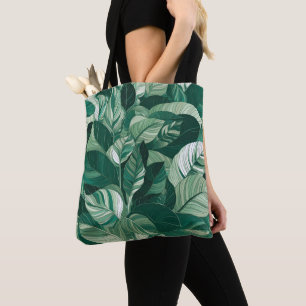 Modern Green Leaves Pattern Tote Bag